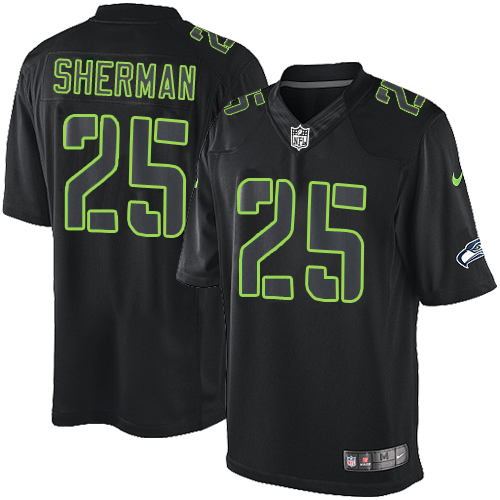 Men's Elite Richard Sherman Nike Jersey Black - #25 Impact NFL Seattle Seahawks